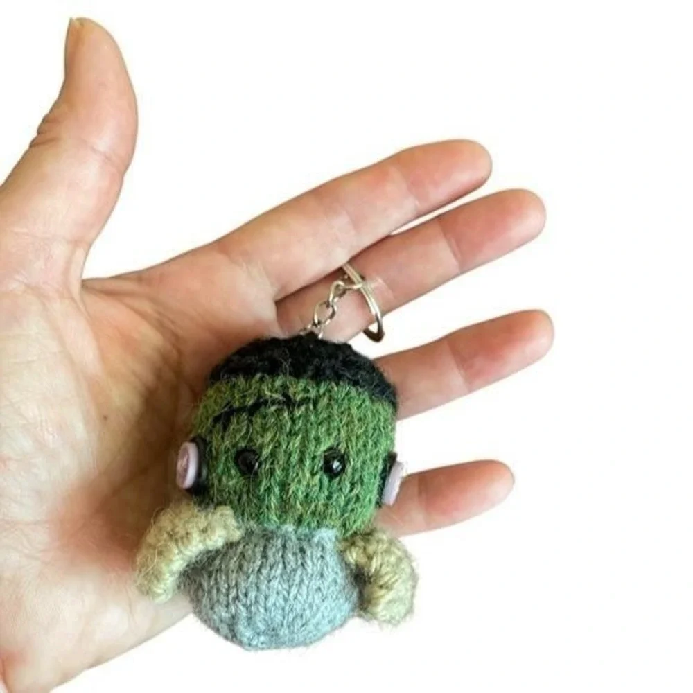 Frankenstein's Monster Keychain Bag Charms Keyring Halloween Accessory Knit Doll